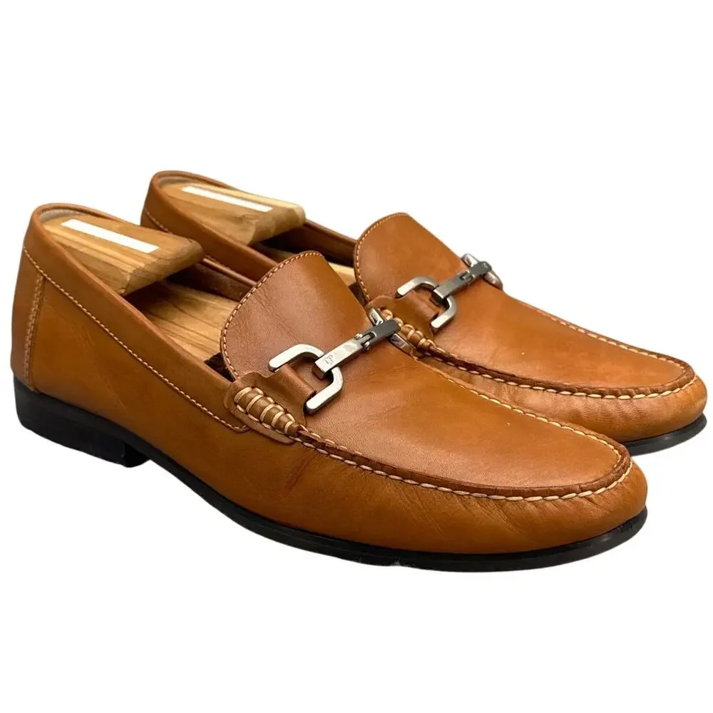 Donald J Pliner Niles Cognac Brown Leather Horsebit Slip On Loafers Men 9.5